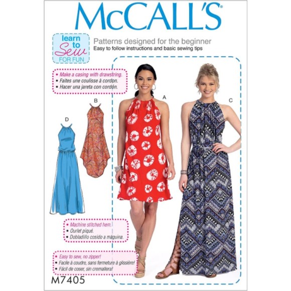 McCall's 7405 - Misses' Gathered Neckline Dresses with Ties and Belt - Picture 1 of 4
